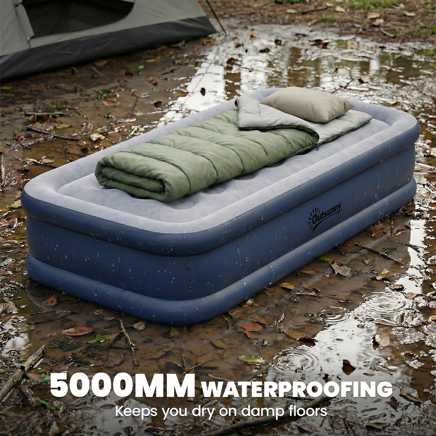 Inflatable Mattress, Single Air Bed with Built-in Electric Pump