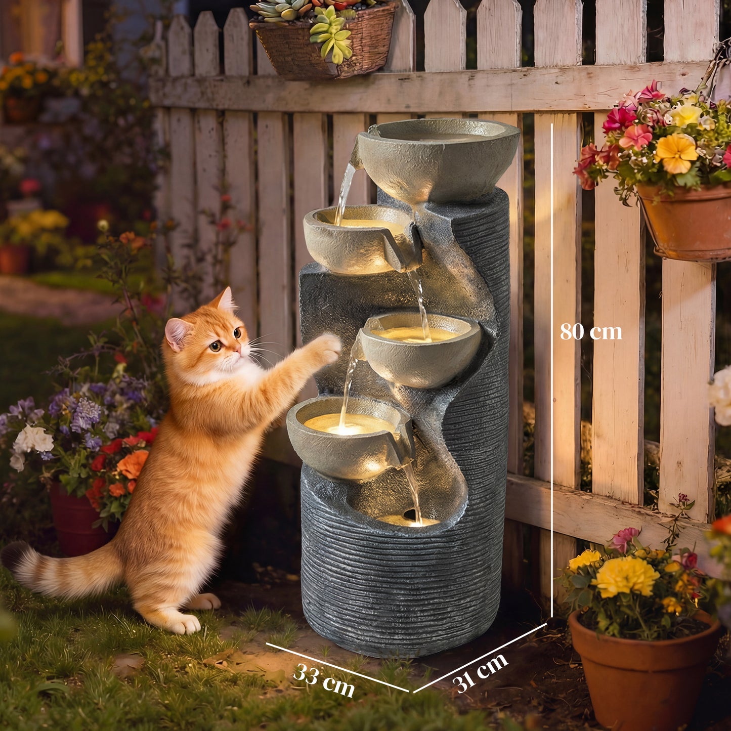 Garden Water Feature, Outdoor Water Fountain with LED Lights