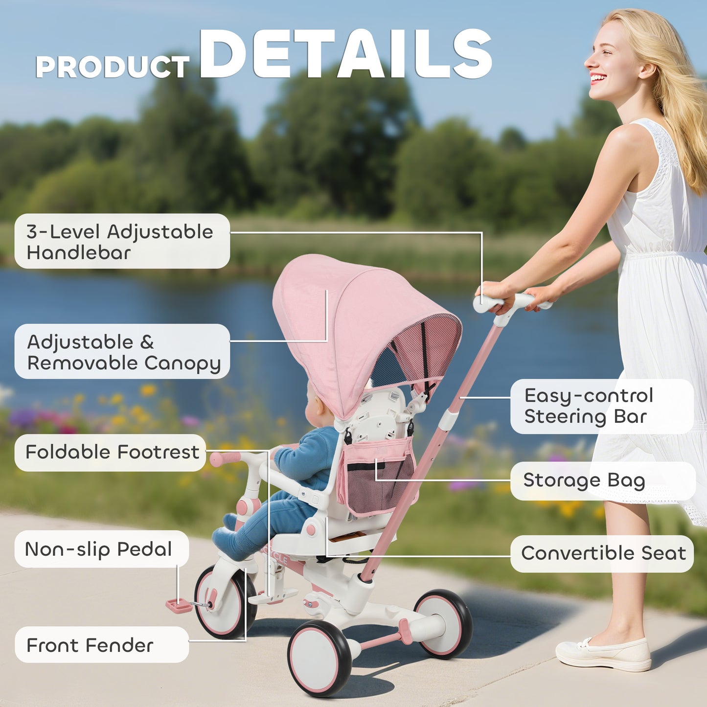5 in 1 Kids Trike with Adjustable Backrest