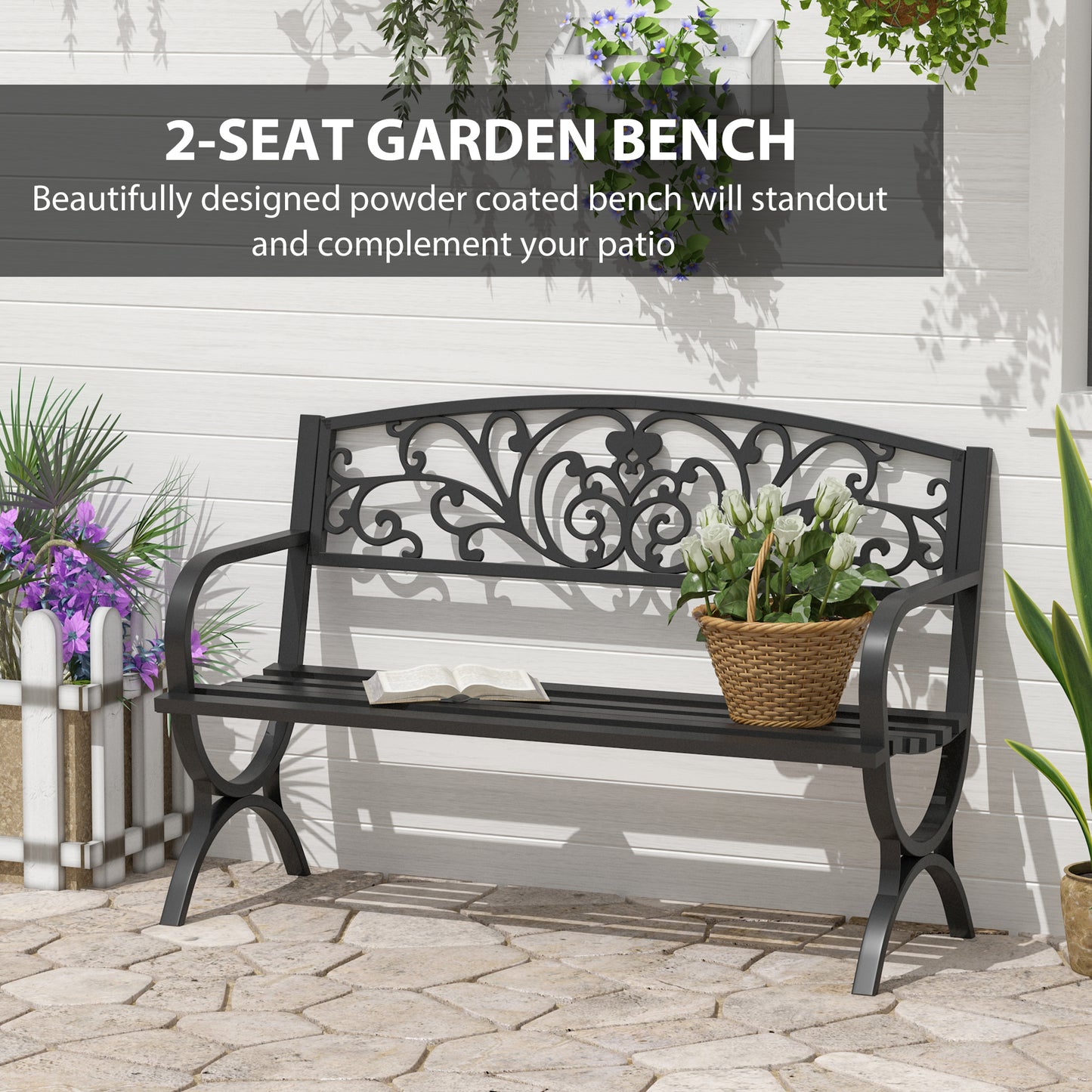127L x 60W x 85H cm Powder Coated Garden Bench for Patio Backyard