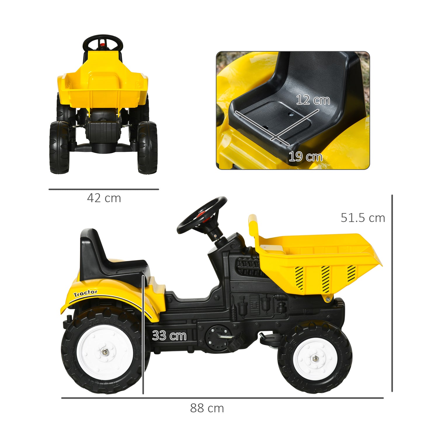 Kids Ride on Tractor No Power Pedal Go Kart