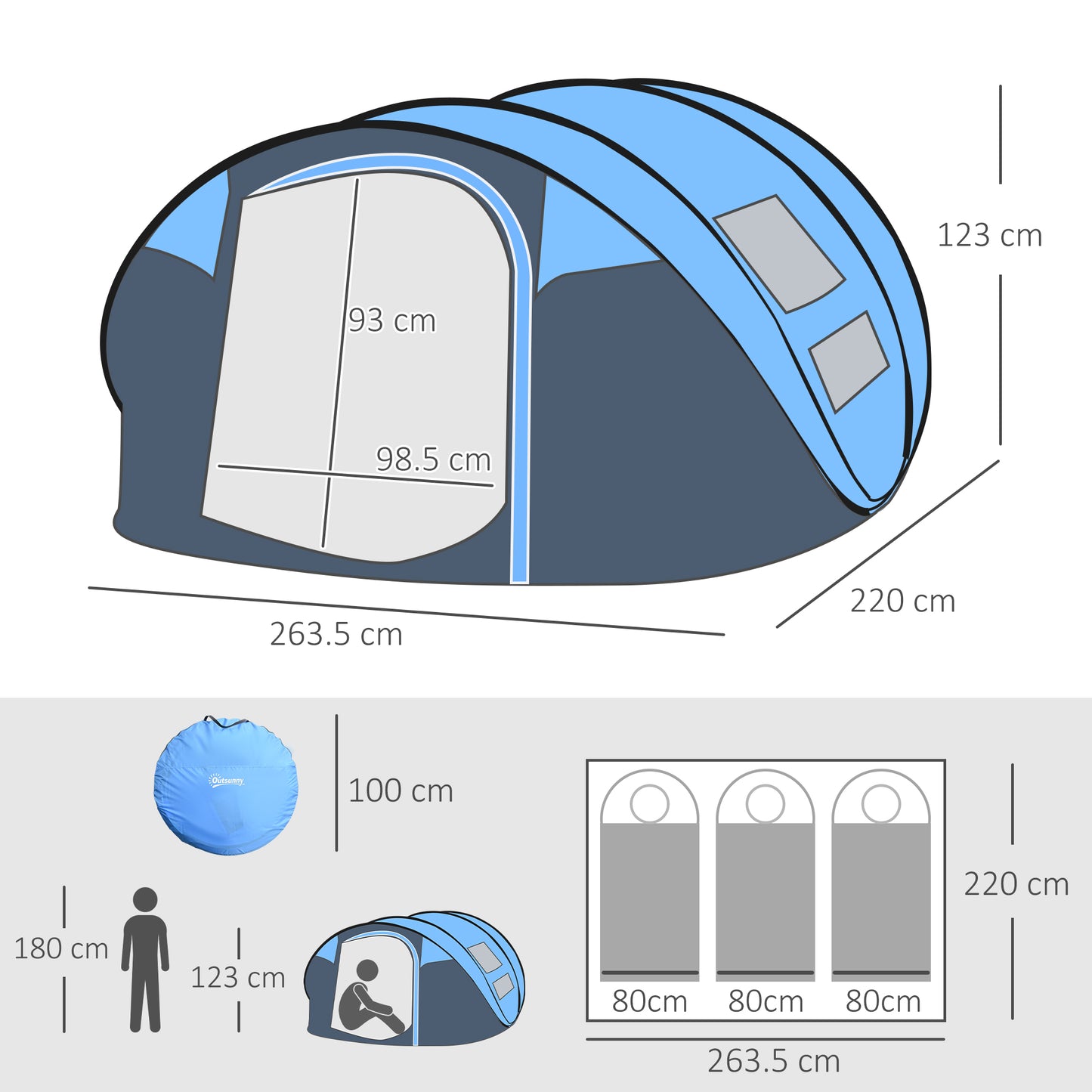 4 Person Pop-up Camping Tent Family Tent with Ground Sheet