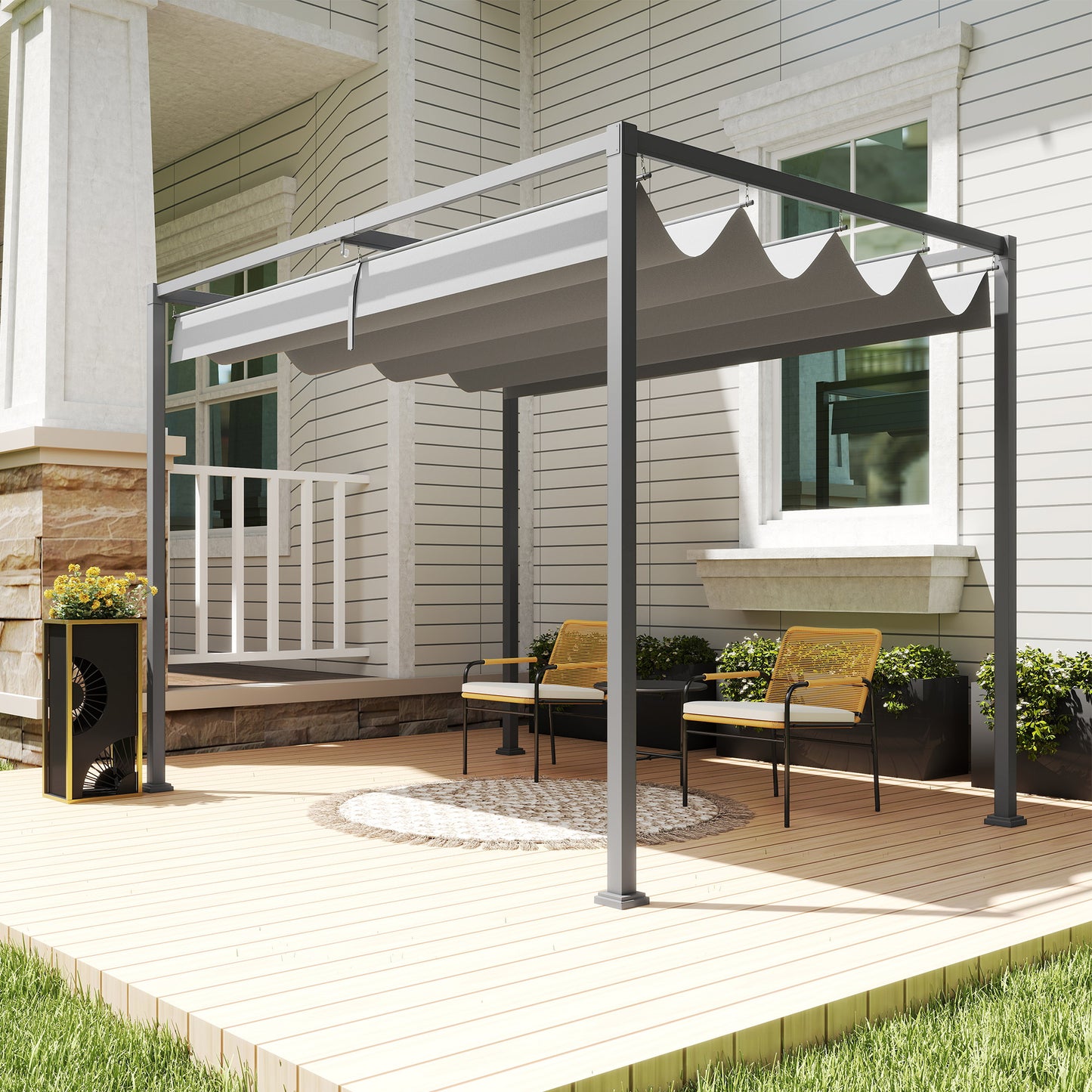 3 x 2m Metal Outdoor Pergola with Retractable Roof