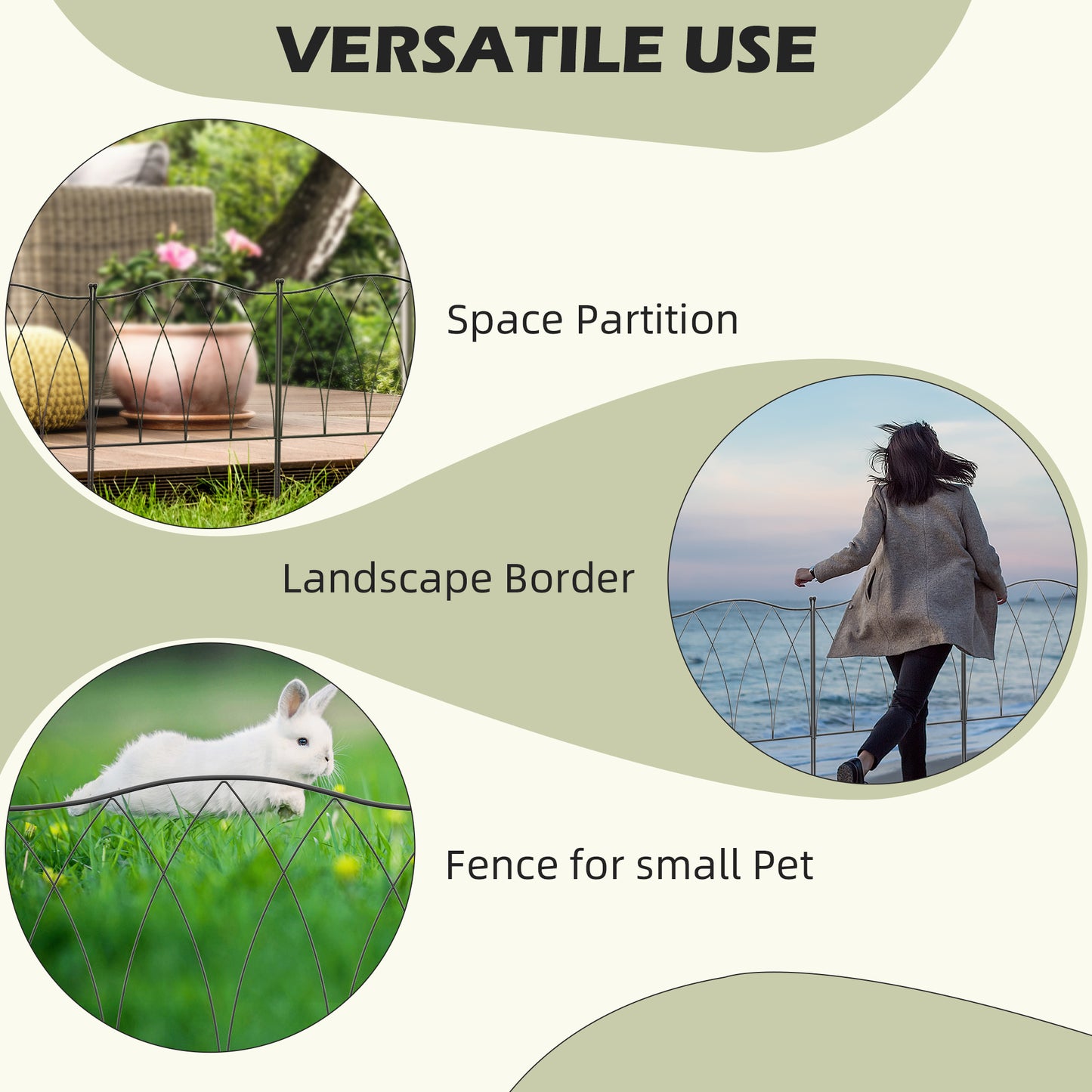 Set of Five 61.5cm Decorative Metal Fence Panels