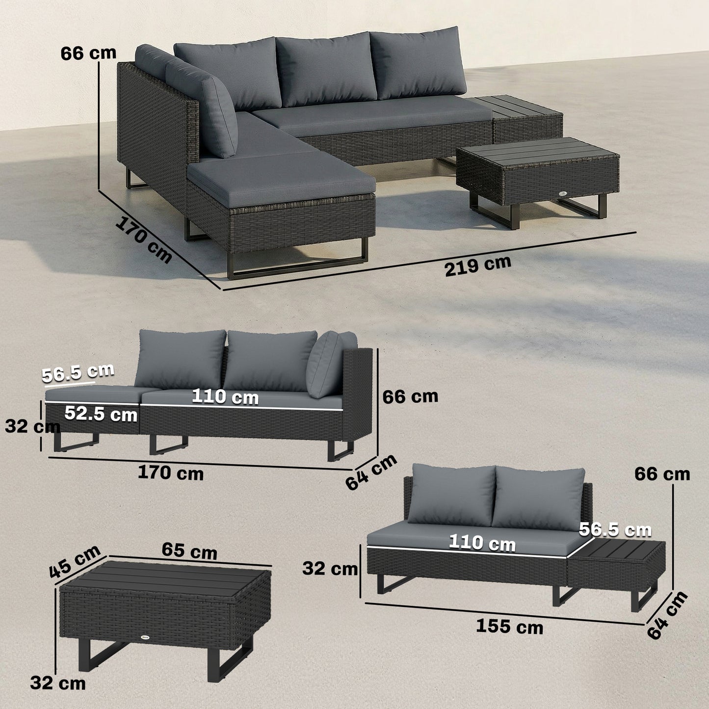5 Seater Rattan Garden Furniture Set, L Shaped Garden Corner Sofa (1)