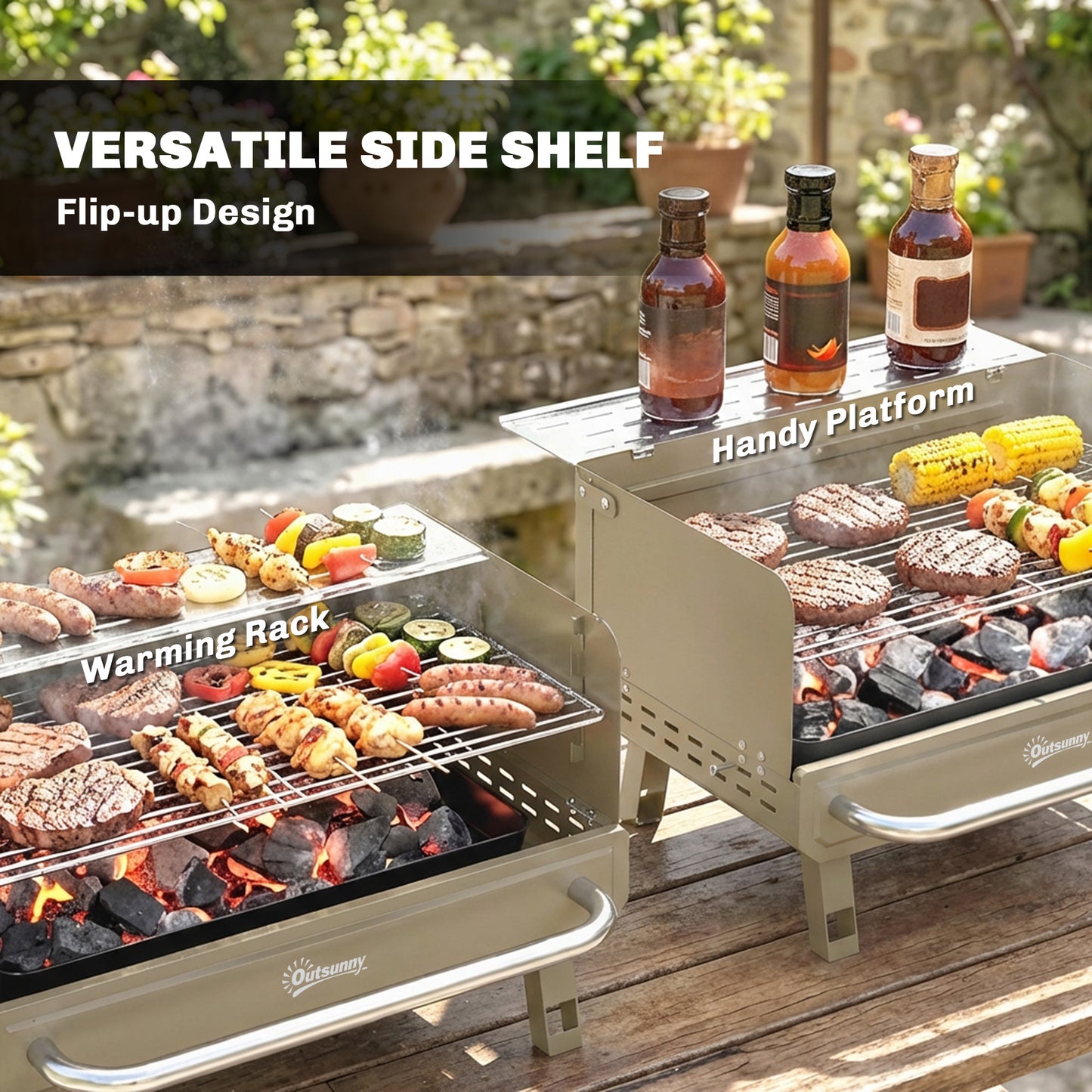 Portable BBQ Grill, Charcoal Barbecue Grill with Adjustable Grates