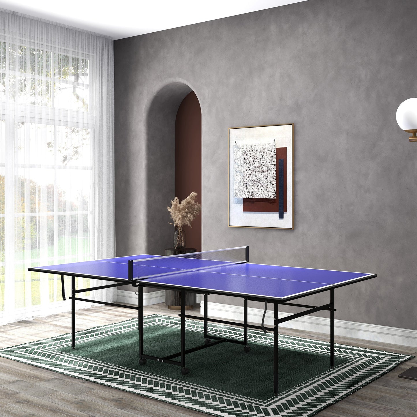 9FT Folding Table Tennis Table with Four Wheels, for Indoor Use