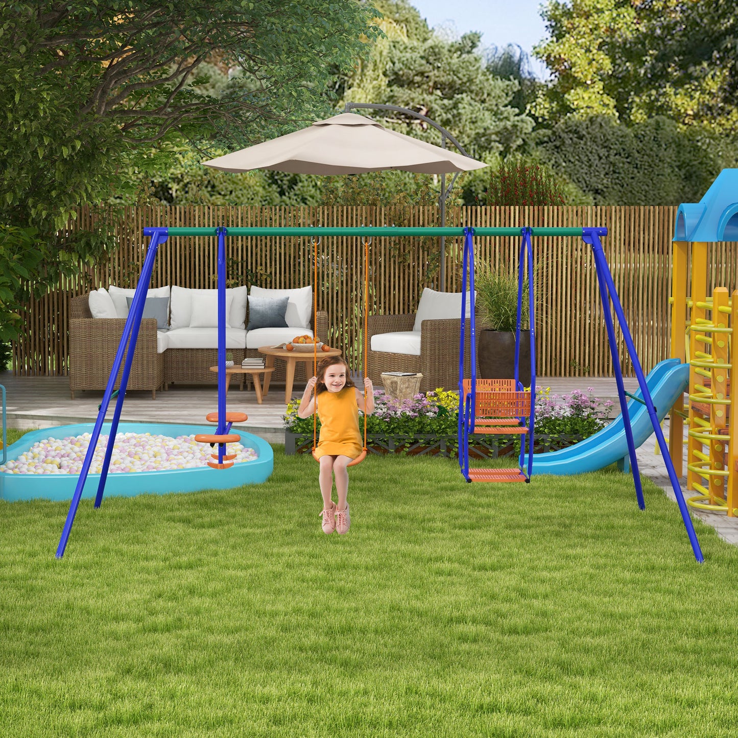 Three-In-One Kids Metal Swing Set with Swing, Glider