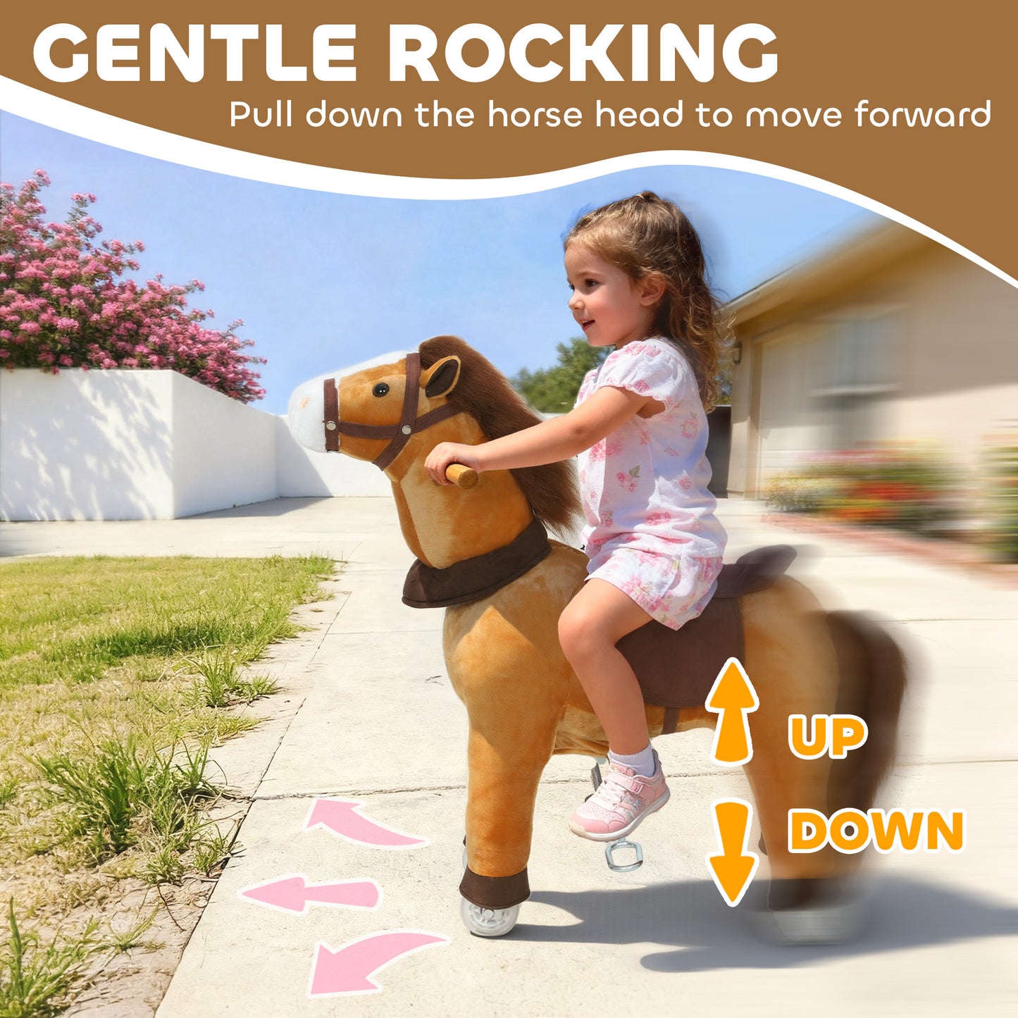 Ride On Horse, Plush Walking Horse Toy with Wheels and Saddle