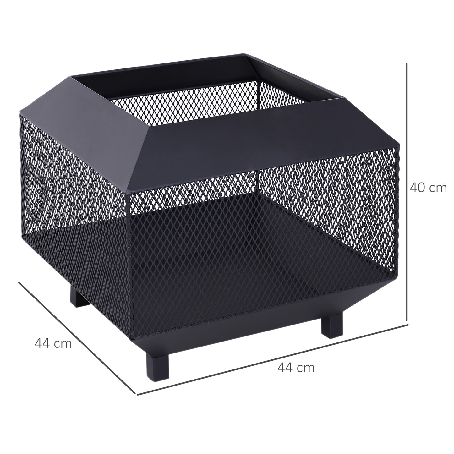 Metal Square Fire Pit Outdoor Mesh Firepit Brazier w/ Lid, Log Grate