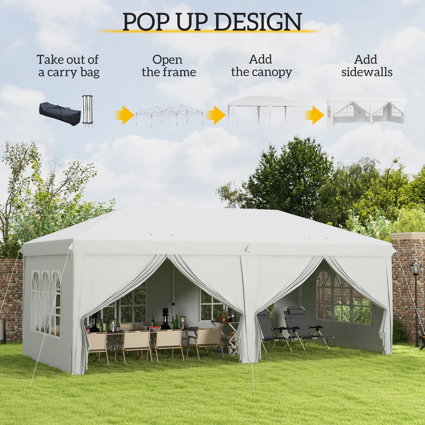 3 x 6 m Garden Pop Up Gazebo, Wedding Party Tent Marquee