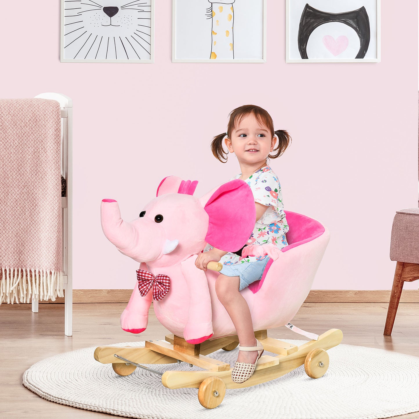2 In 1 Plush Baby Ride on Rocking Horse Elephant Rocker