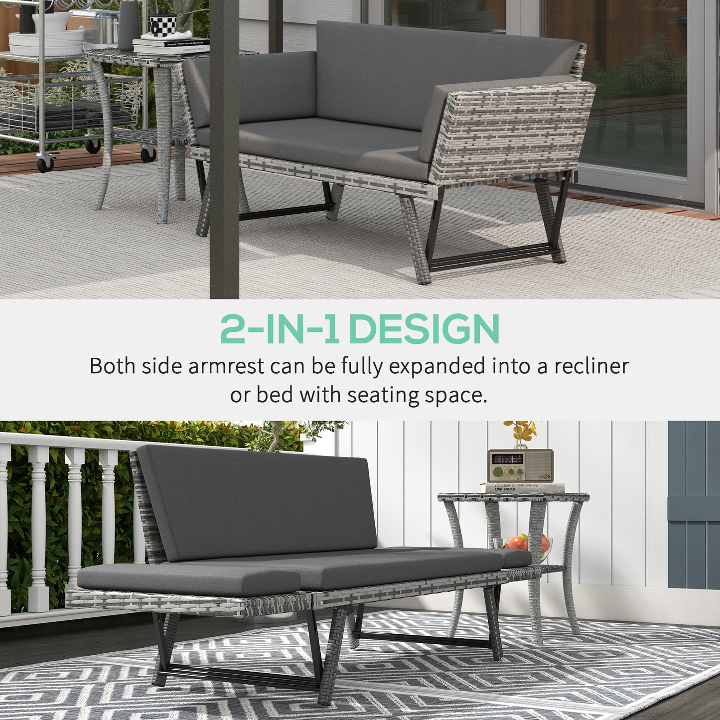 2 Seater Rattan Sofa with Cushions