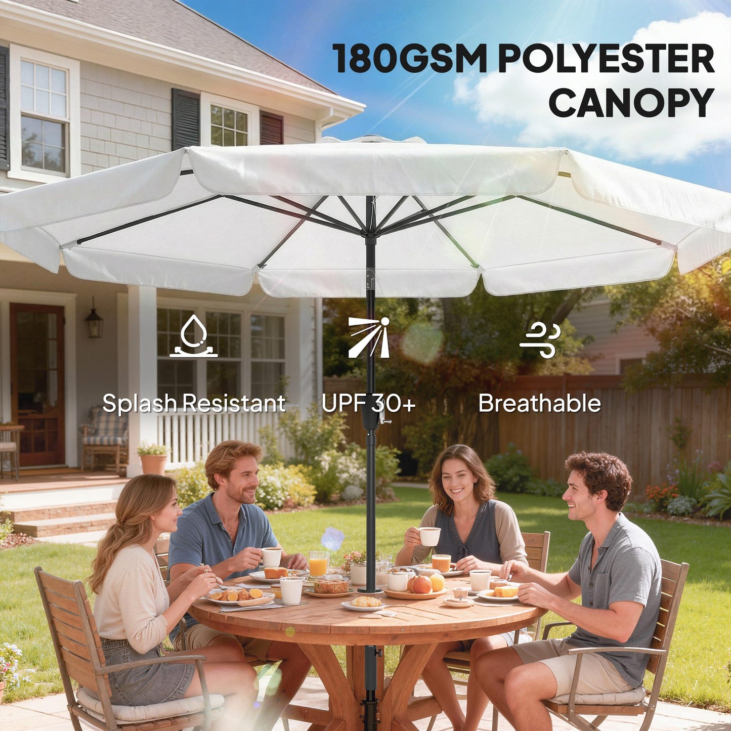 3 m Garden Parasol with Tilt Mechanism & Crank Handle