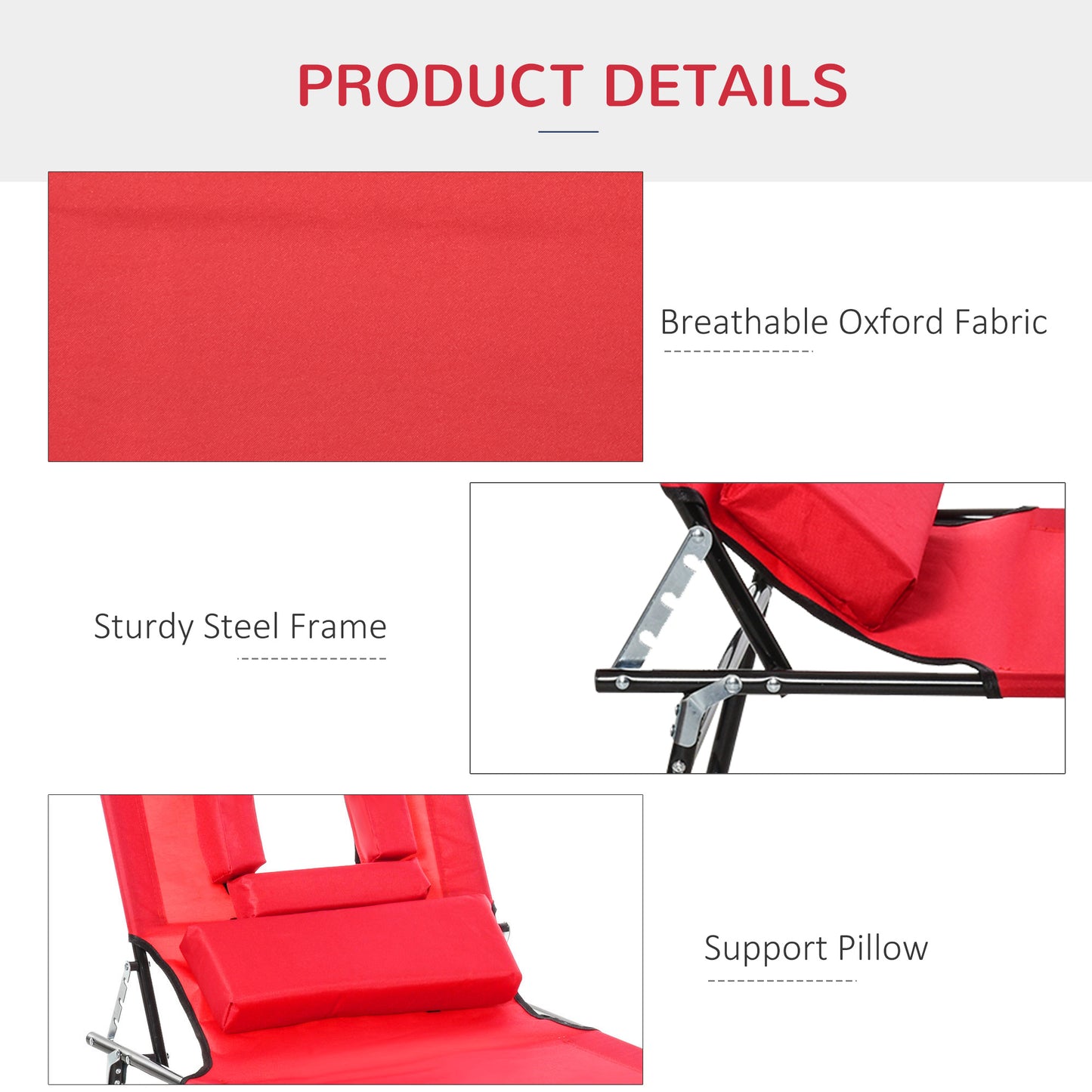 Foldable Outdoor Sun Lounger Adjustable Backrest Reclining Chair