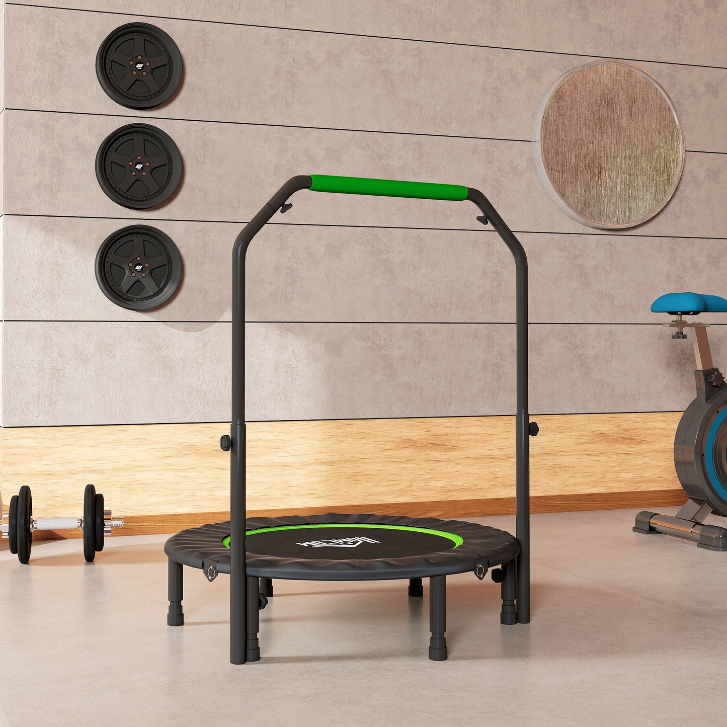 40" Foldable Mini Fitness Trampoline, with Adjustable Foam Handle
