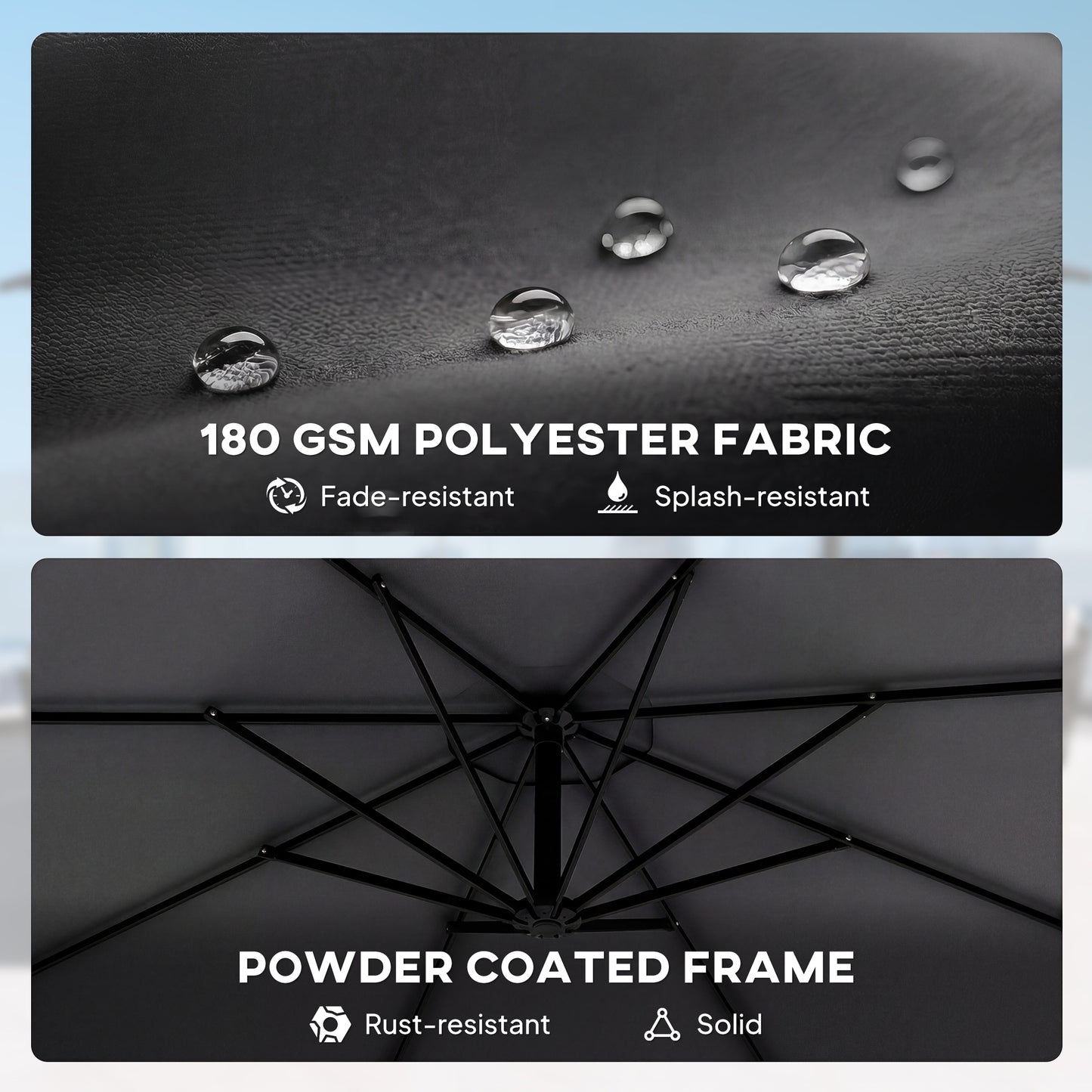 3 m Cantilever Parasol with Protective Cover and Wind Ropes