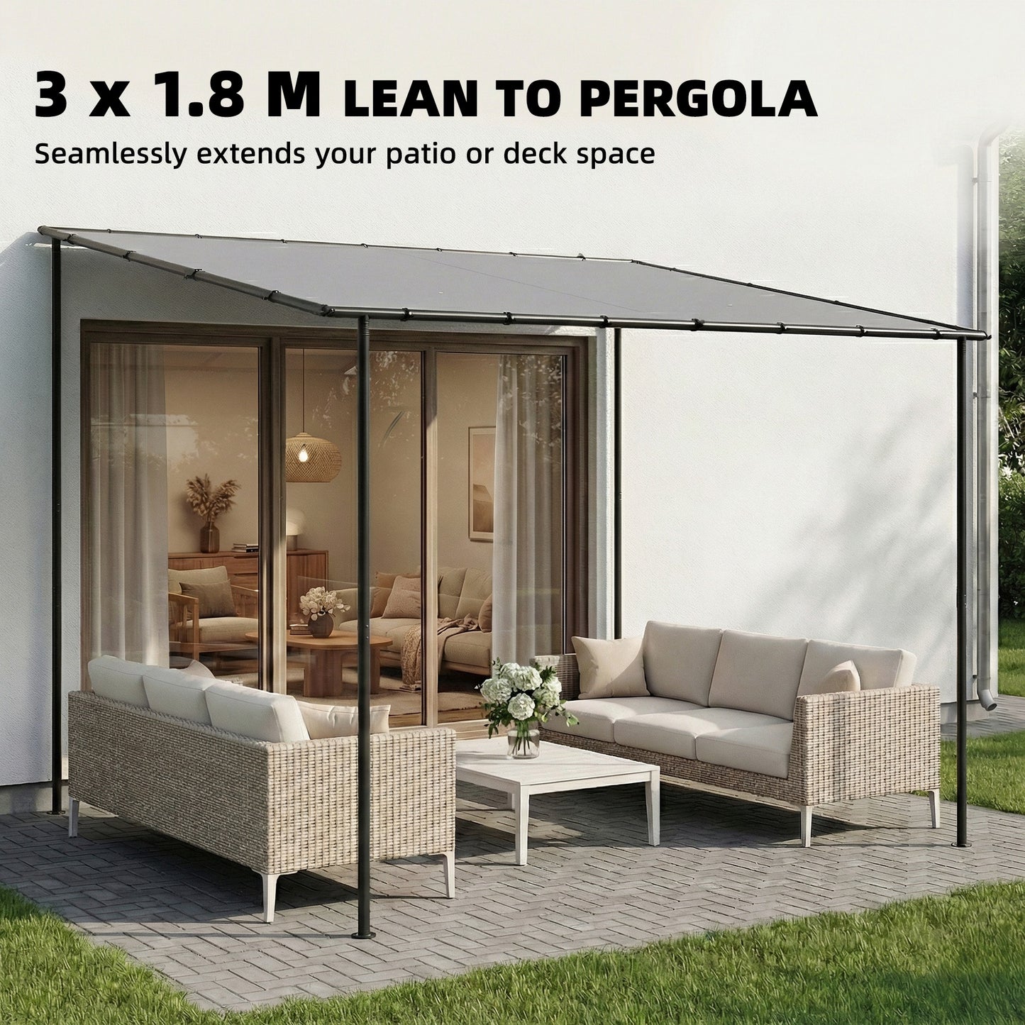 3 x 2 m Lean to Garden Pergola