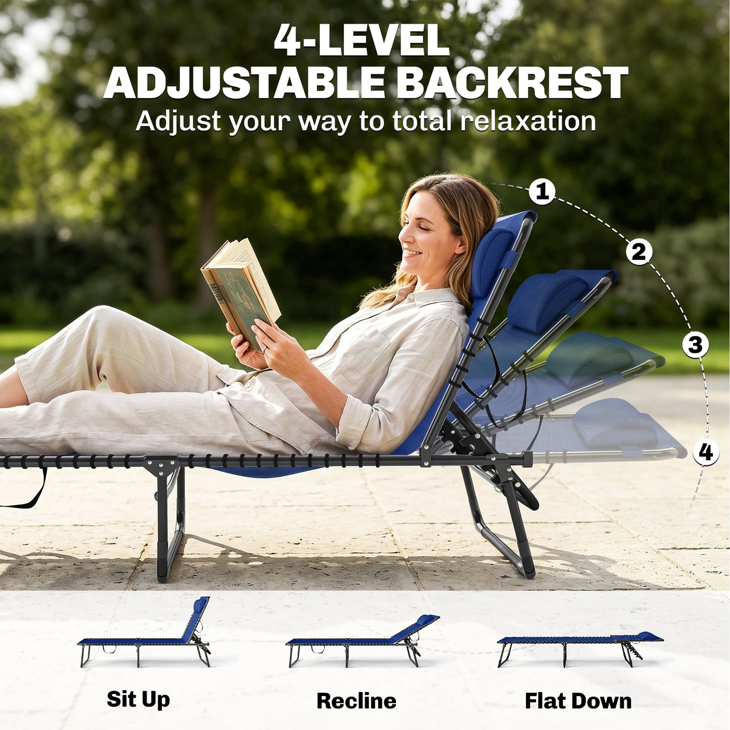 Set of Two Folding Sun Loungers, with Four-Position Backs