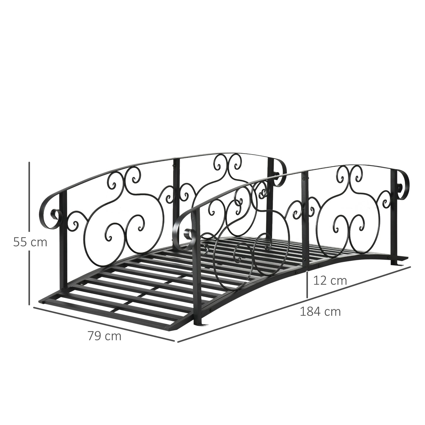 184cm Metal Arch Garden Garden Bridge, Safety Siderails