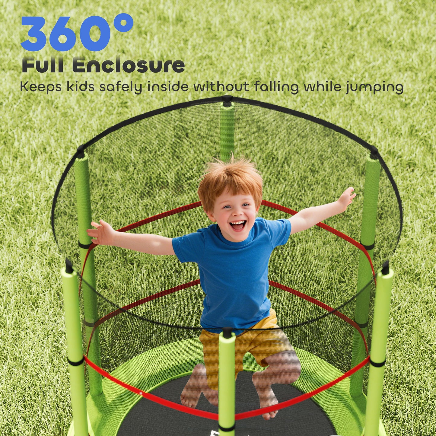 Kids Trampoline, with Enclosure Net, Steel Frame, for Ages 3-6 Years