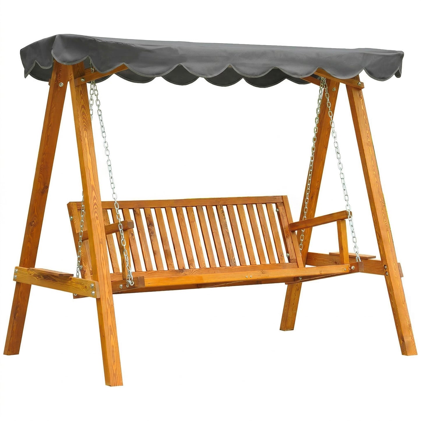3 Seater Garden Swing Seat with Canopy, Wooden Swing Chair