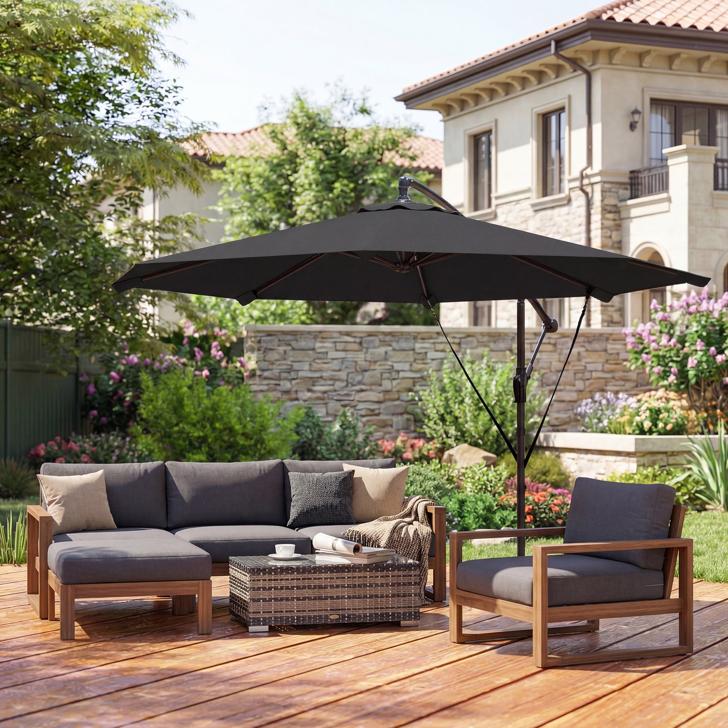 3 m Cantilever Parasol with Protective Cover and Wind Ropes