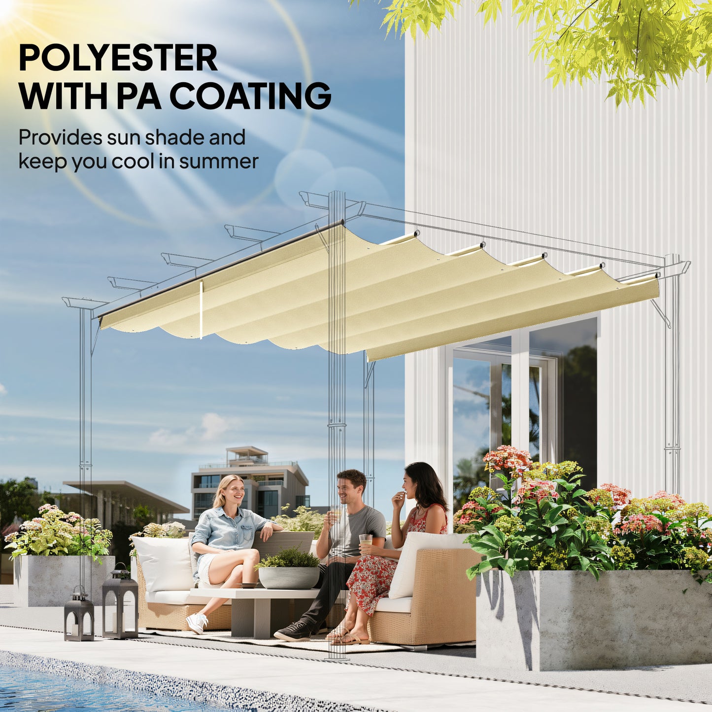 Retractable Pergola Cover, 3.5 x 2.6 m Replacement Canopy Fabric