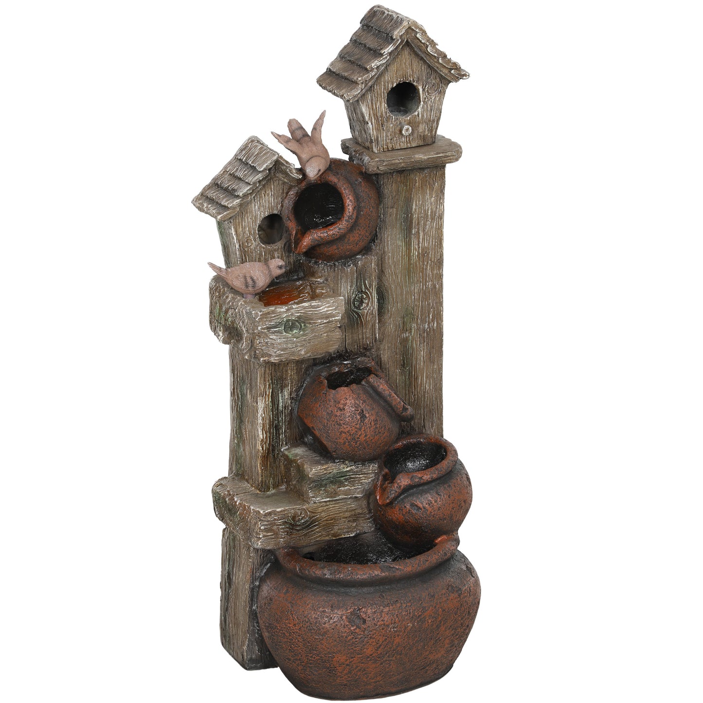 2-in-1 Waterfall Fountain with Birdhouse