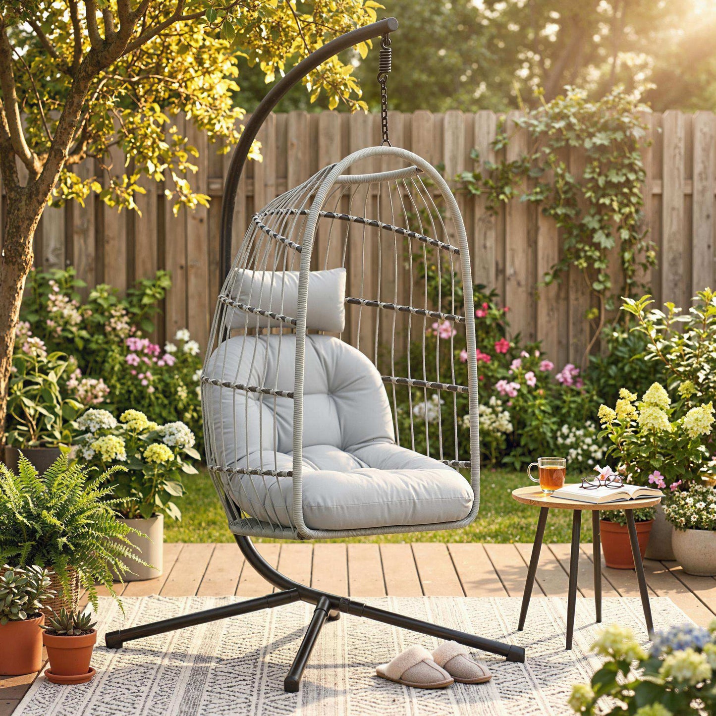 Hanging Egg Chair, Indoor Outdoor Hammock Swing Chair with Stand (2)