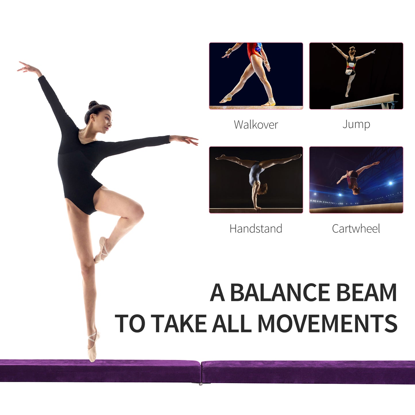 2.4M 8FT Gymnastics Folding Balance Beam Home Gym Training Exercise