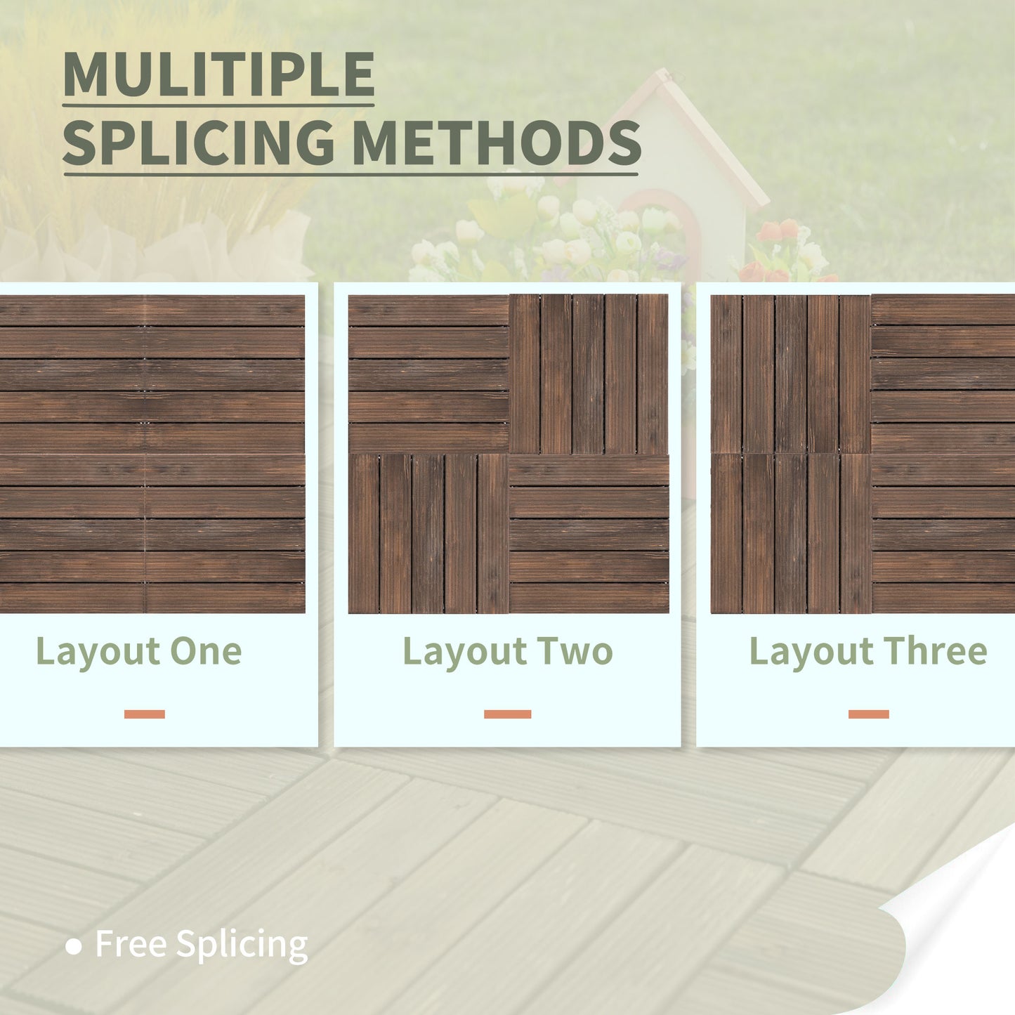 27 Pcs Solid Wood Interlocking Decking Tiles For Patio, Balcony