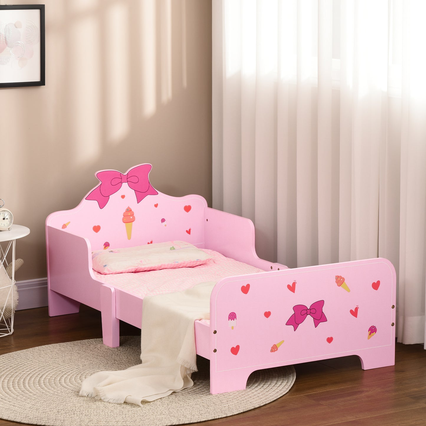 Princess-Themed Kids Toddler Bed w/ Cute Patterns, Safety Rails