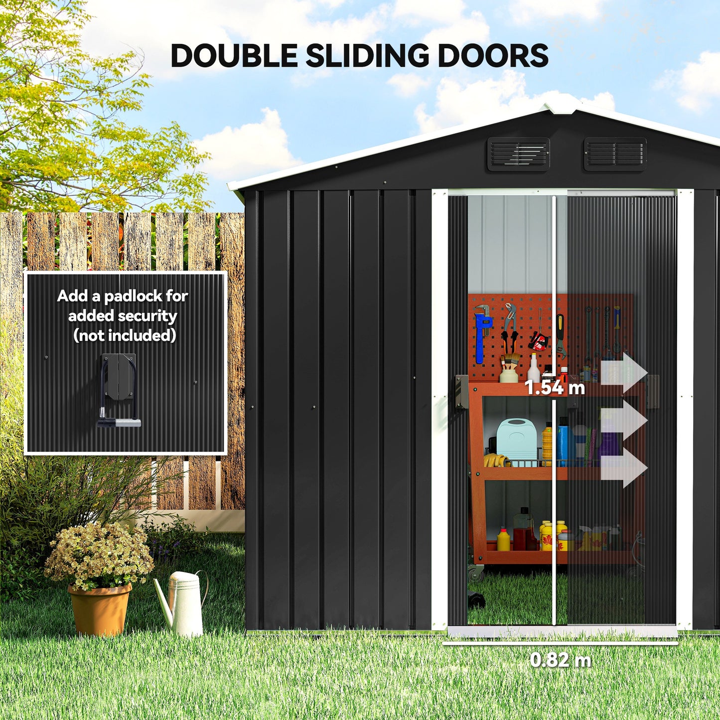7.7 x 5.7ft Metal Garden Shed