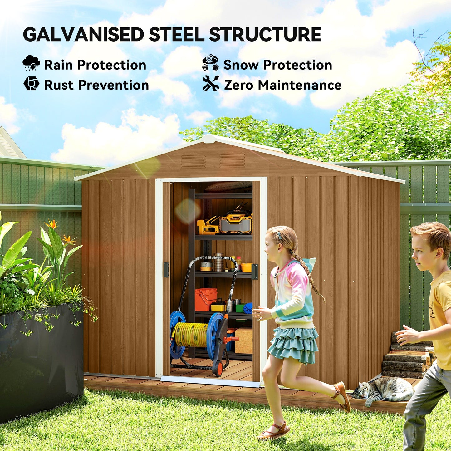 8 x 6ft Galvanised Steel Shed, with Double Door