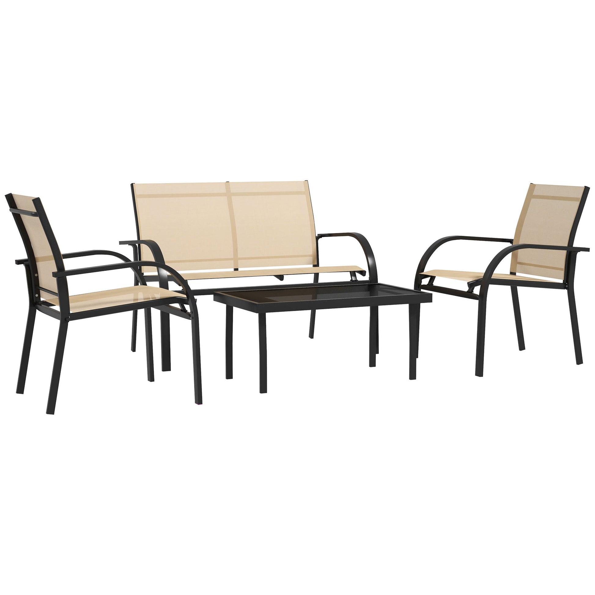 Four-Piece Curved Steel Garden Dining Set  - Beige/Grey