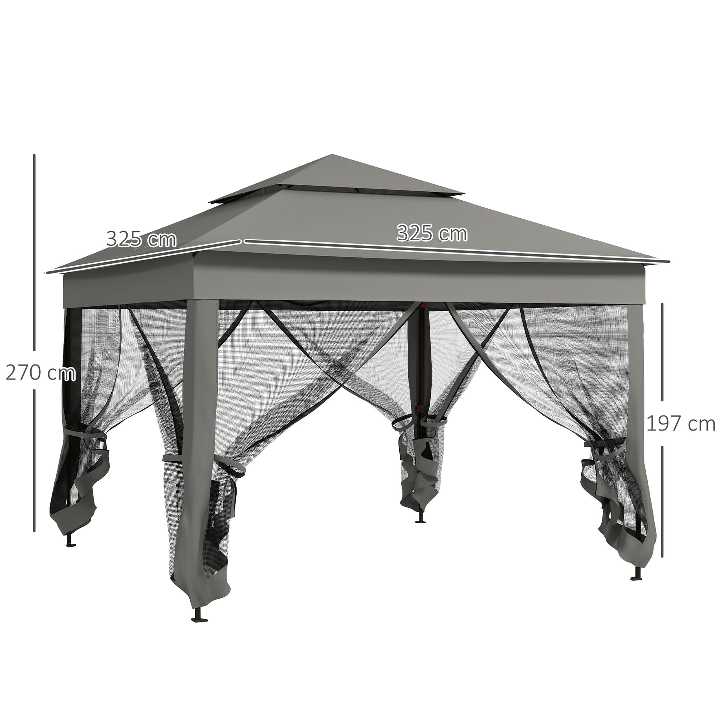3 x 3(m) Pop Up Gazebo, Double-roof Garden Tent with Netting