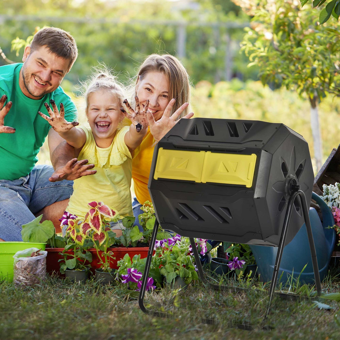 160L 360° Rotating Dual Chamber Composter