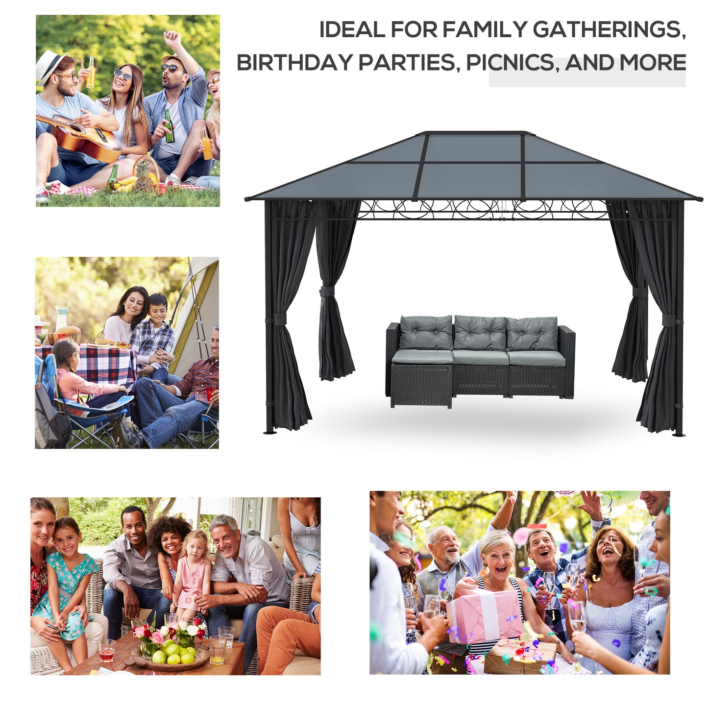 Hardtop Gazebo Garden Pavilion with UV Resistant Polycarbonate Roof