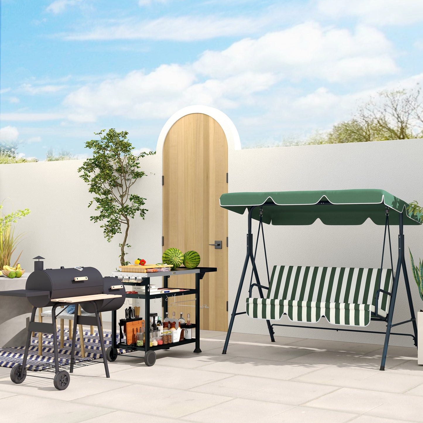 Multi-Feature BBQ Grill Table, with Stainless Steel Top