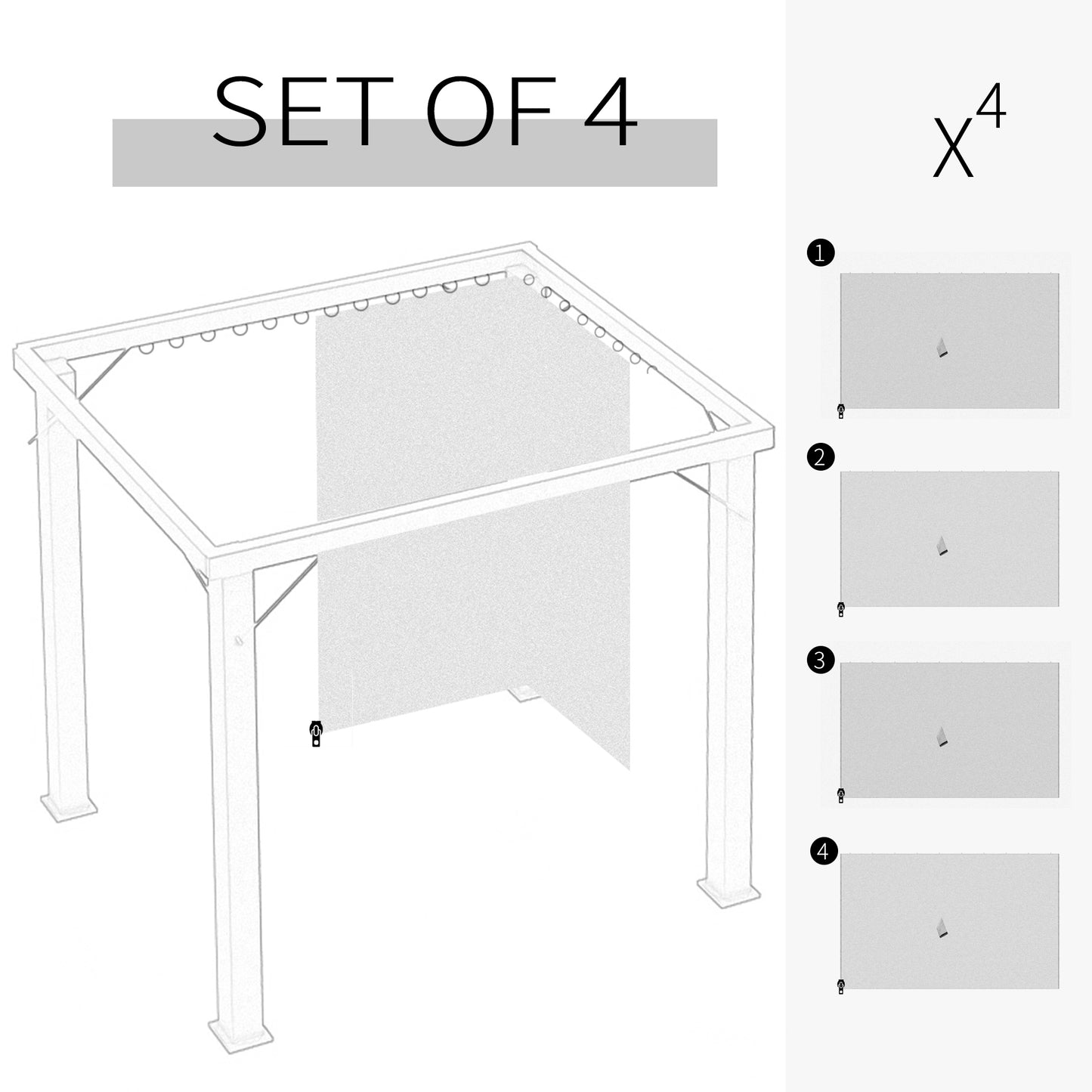 Replacement Gazebo Curtains, 4-Panel Gazebo Side Panels Only