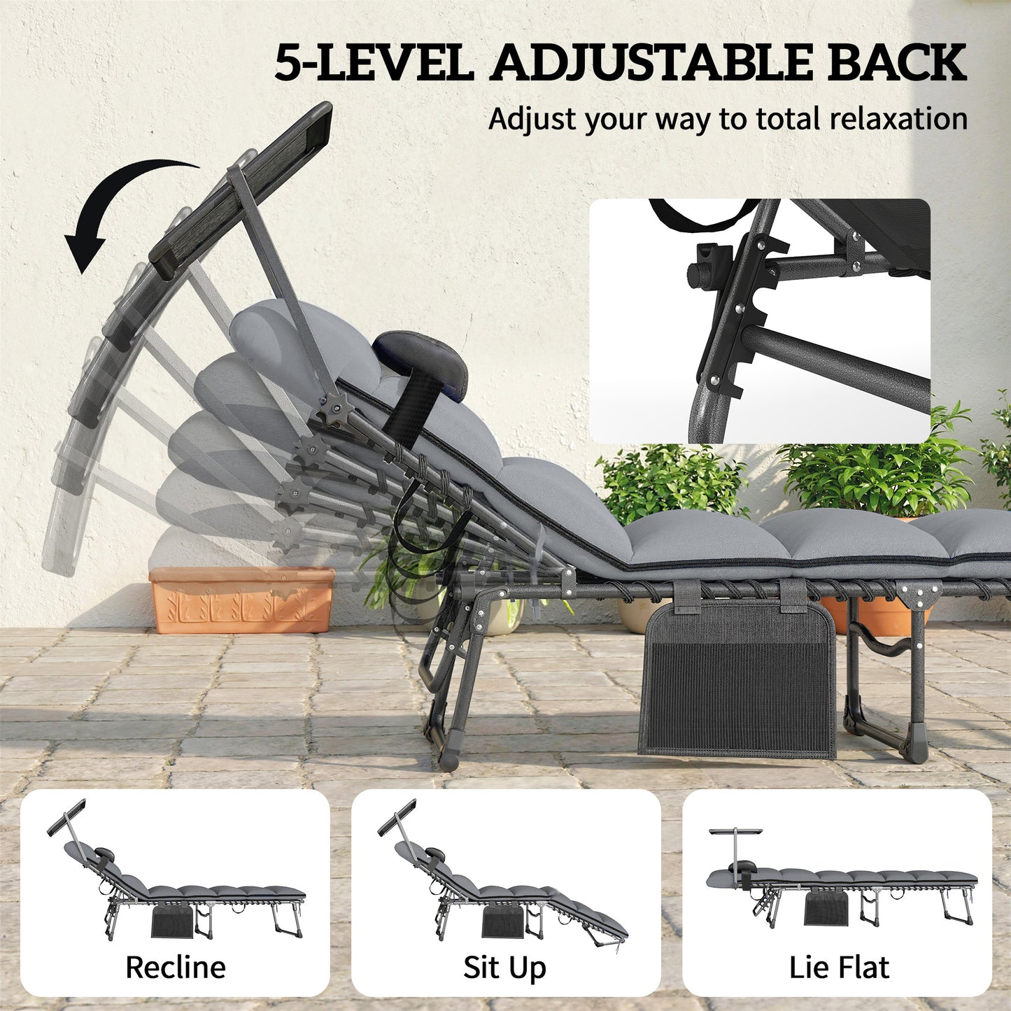 Folding Sun Loungers Set of 2 with Canopy