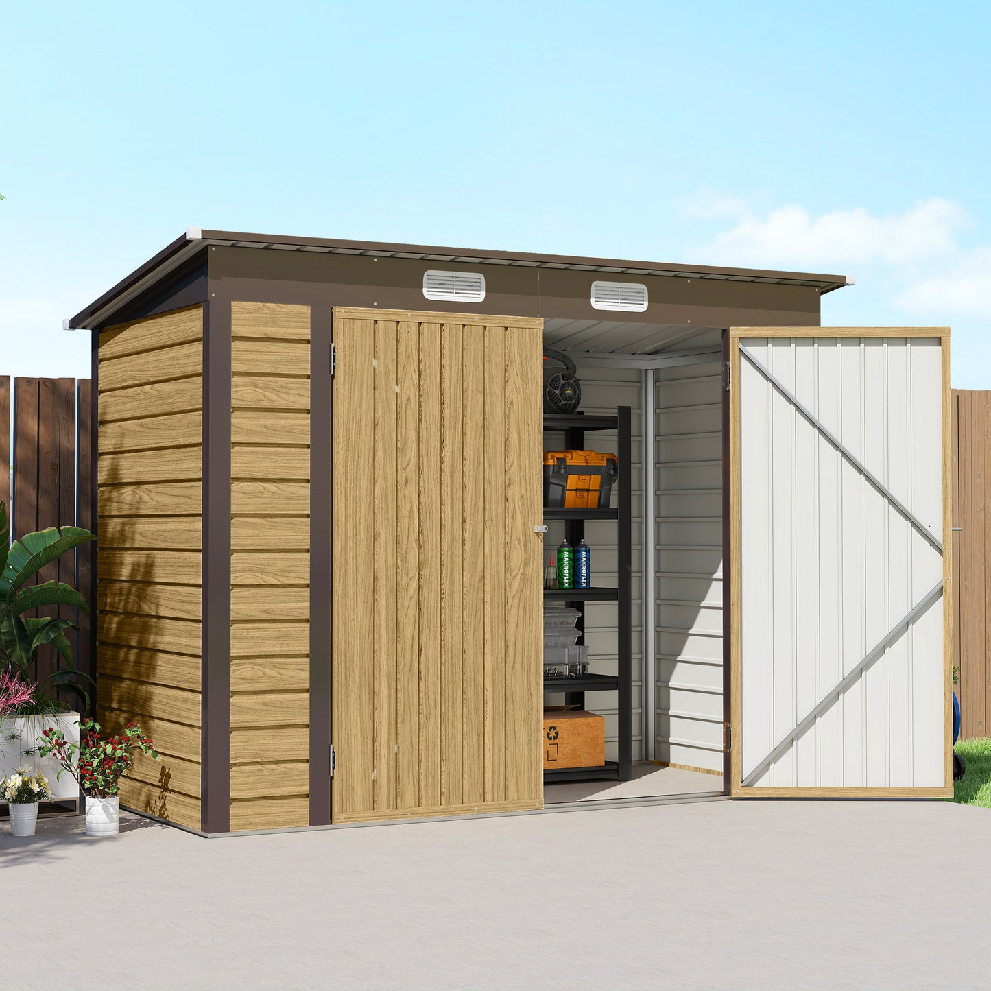 3.7 x 7.9ft Galvanised Steel Shed, with Latched Door and Padlock