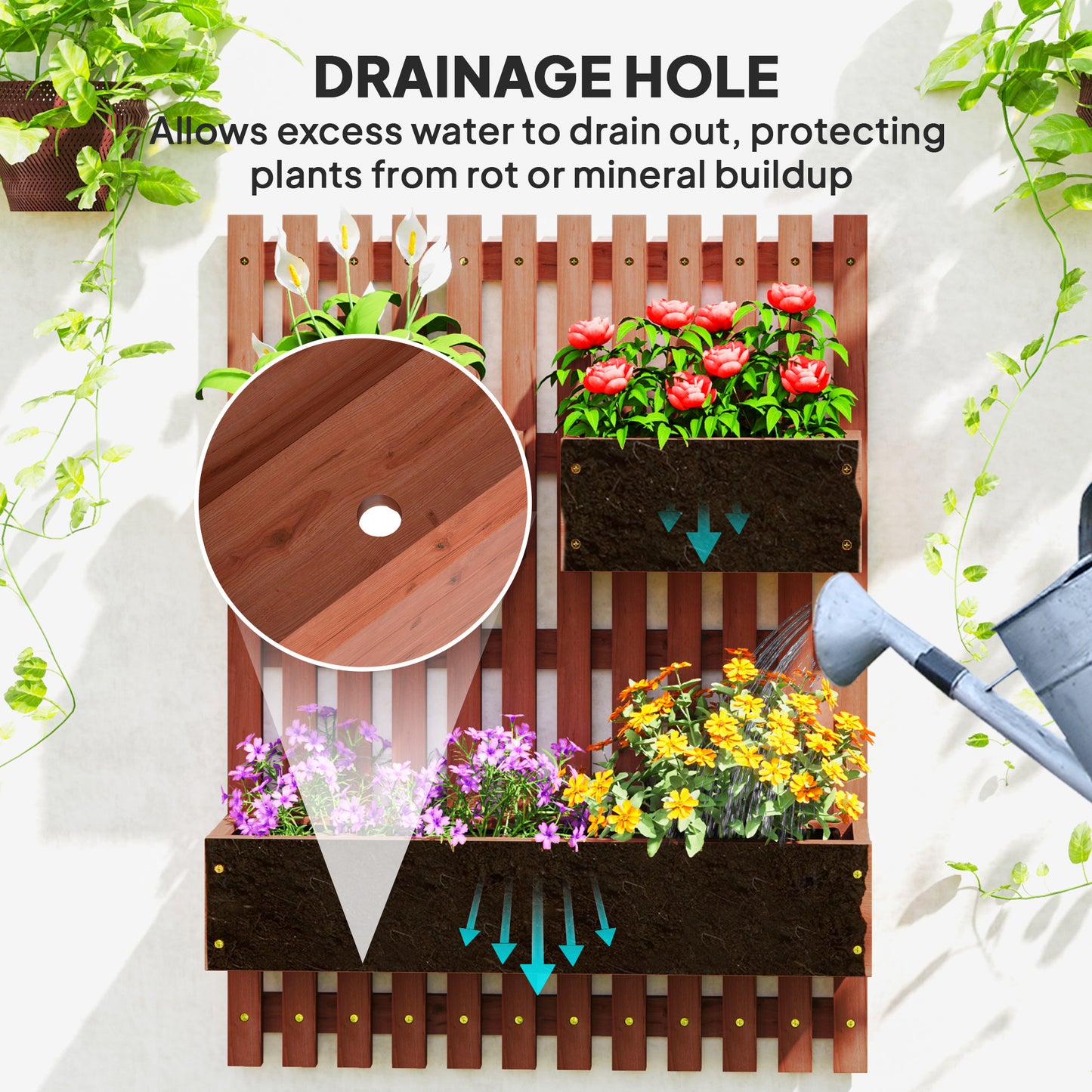 Wall-mounted Wooden Garden Planters with Trellis
