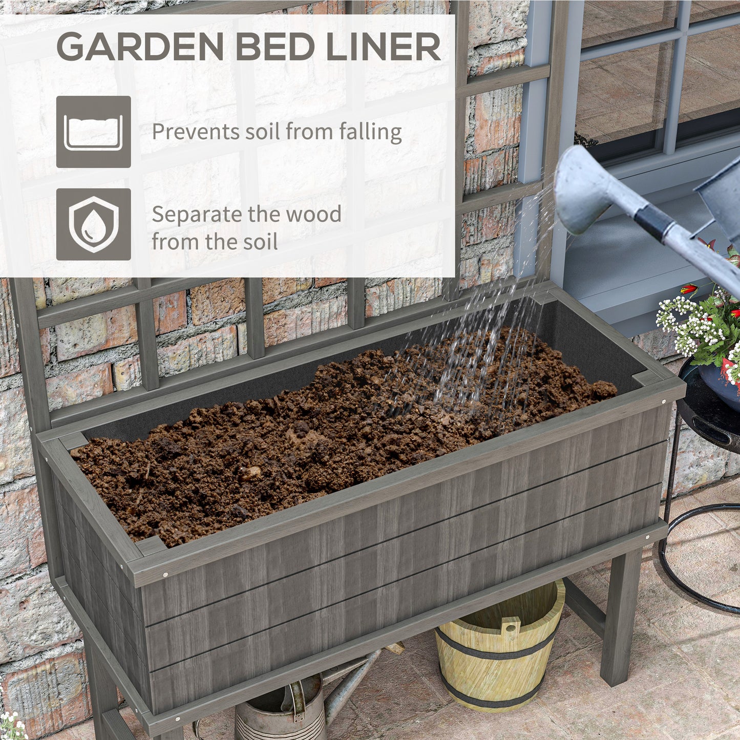 45 x 105cm Wooden Garden Planter, with Trellis