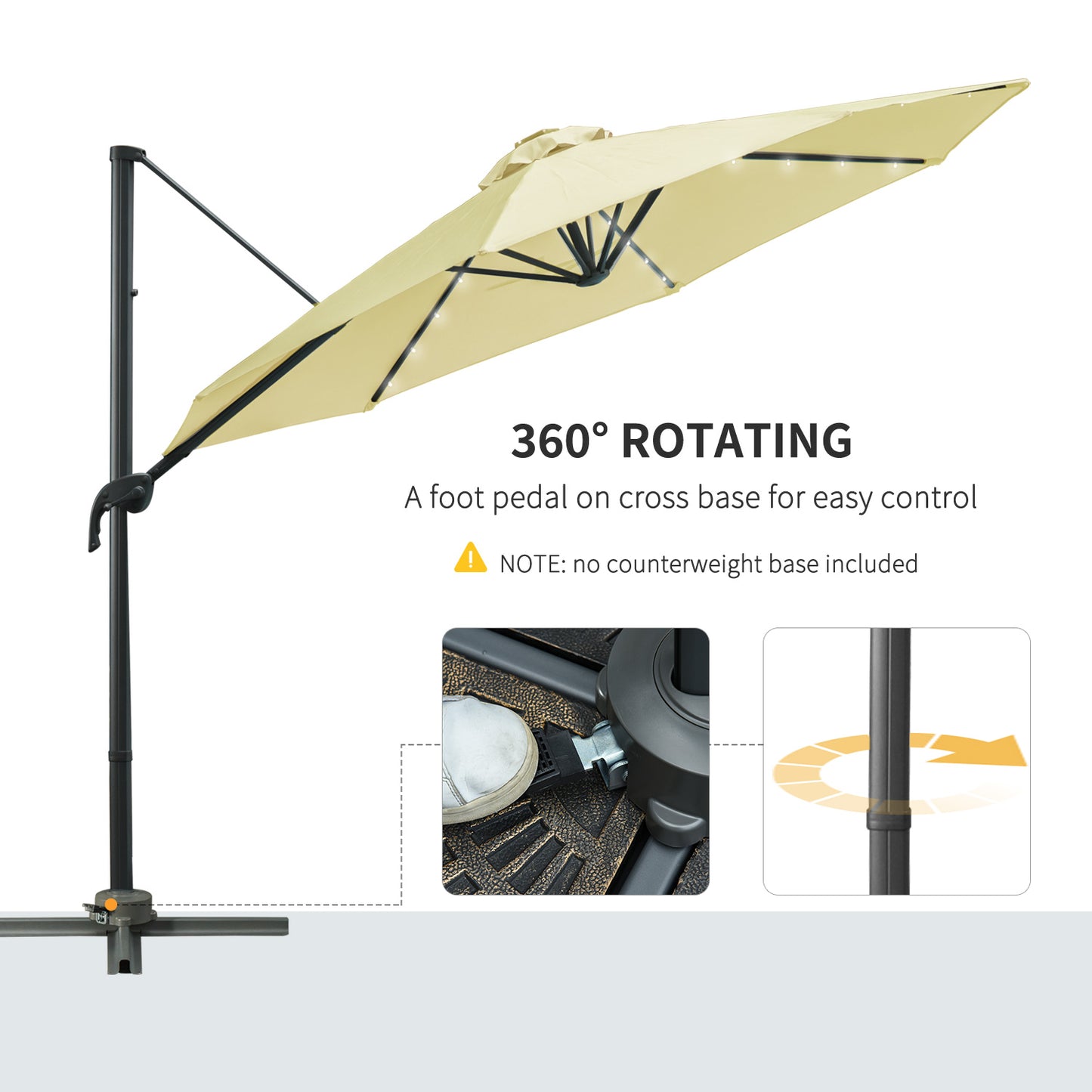 3(m) LED Cantilever Parasol Garden Sun Umbrella w/ Base