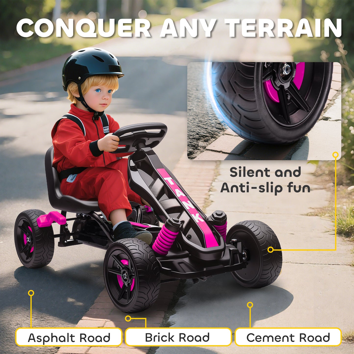 Pedal Go Kart for Kids Aged 3-6 Years, with Freewheel System, Brake