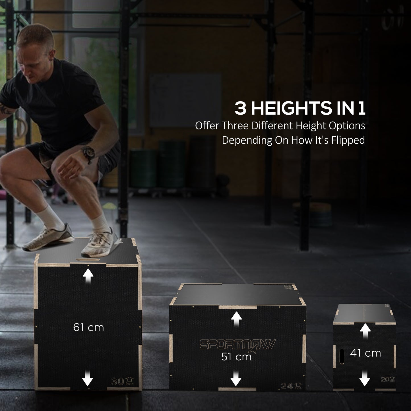 Multi-Faceted Jump Box, Wooden Step Up Box, for Home, Gym, Exercise (2)