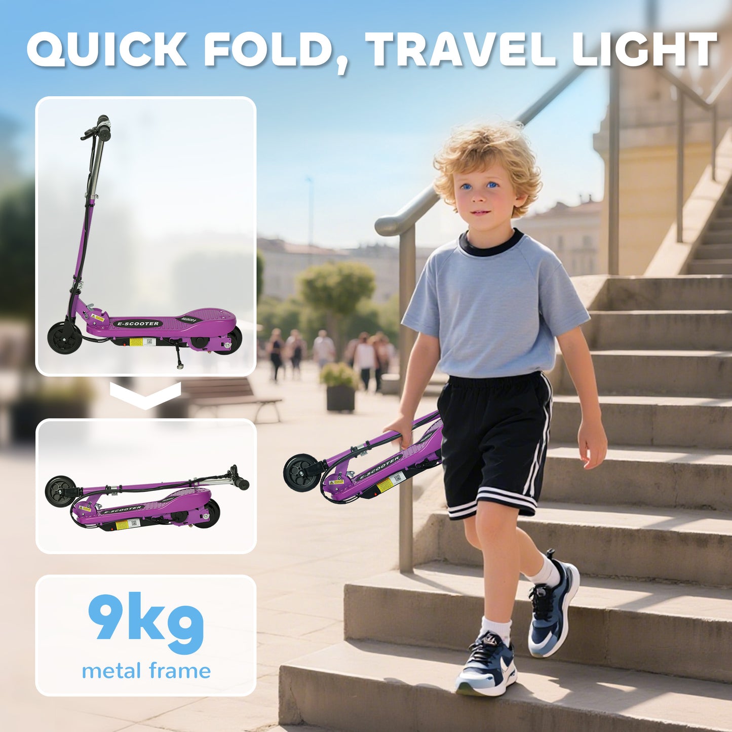Foldable Electric Kids Scooter, Ride-on for Ages 7-14 Years