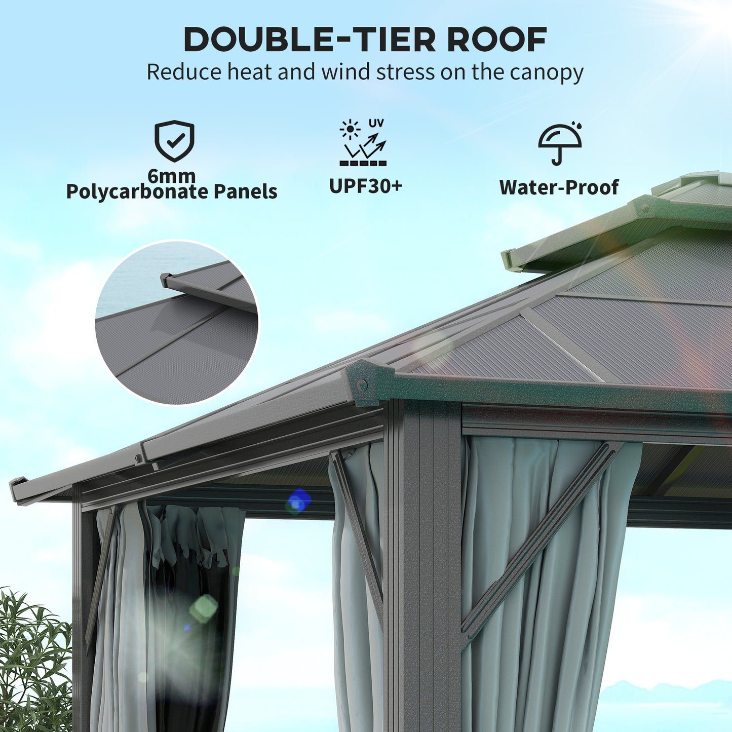 3 x 4m Hardtop Gazebo Canopy with UPF30+ Double Polycarbonate Roof